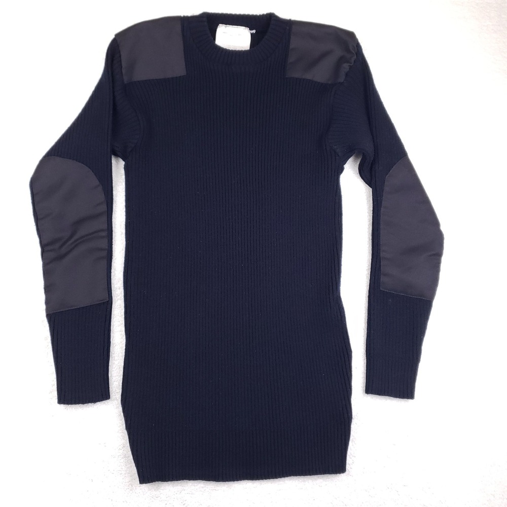 Commando Navy Blue Ribbed Military Tactical Sweater Shoulder Elbow Patches XL